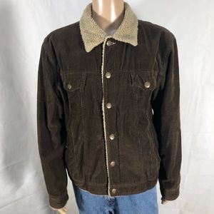 Aeropostale Mens Large Sherpa Brown Corduroy Coat